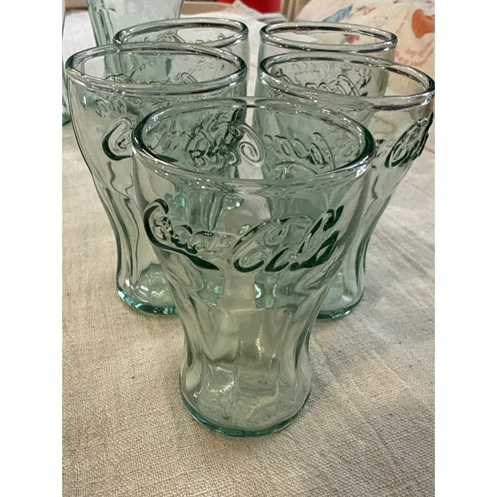Vintage Coca-Cola Georgia Green Glass Tumblers Set of 9 Mixed Sizes Embossed